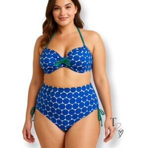 Pour Moi Hot Spots Halter High Waisted Bikini Swimsuit Blue/White UK 36E + UK 16